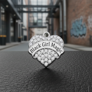 Pendentif Cœur Métallique Écologique avec Message, Diamant Scintillant, Charme Black Girl Magic, Rock Girl pour la Fabrication de Bijoux - Product Image 1