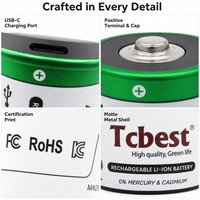 Batterie rechargeable USB type D 1,5 V 6000 mAh Li-ion Type-C 1200 cycles pour lampe torche, radio, jouet