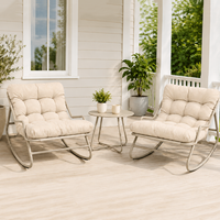 Ensemble de 3 chaises à bascule d'extérieur HOMFUL, 2 chaises à bascule rembourrées et table en acier pour jardin, patio, balcon
