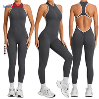 Combinaison de yoga sans manches anti-transpiration, color-block, avec dos amincissant, froncée pour un effet push-up fessier, pour le sport et le fitness, style legging long