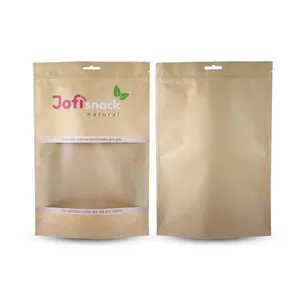 Custom Resealable Ziplock Stand Up Pouch Clear Window Tea Coffee Snack Packaging Food Kraft Paper PLA PBAT Bag