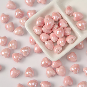 Perles Cœur en Céramique Brillante Macaron, Entretoises Libres pour DIY Bracelet, Collier, Breloques de Téléphone, Fournitures de Bijoux, Vente en Gros - Product Image 3