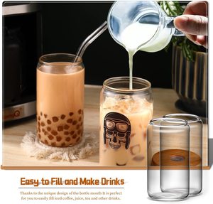 Hete Aanbieding 12oz Glazen Bierbeker Borosilicaat Glazen Beker Glazen Beker met Bamboe Deksel en Rietje - Product Image 5