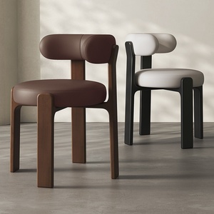 Sedia da Pranzo in Legno Massello Stile Francese Retrò Mid-century, Rivestimento in Pelle, Design Ecologico, Durevole e Portatile, Leggera - Product Image 1