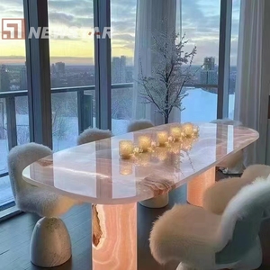 Tavolo da pranzo di design moderno Set di onice rosa Top in pietra naturale mobili Villa Hotel appartamento - Product Image 3