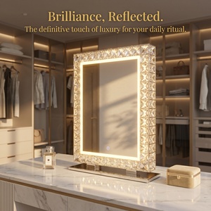 Miroir de maquillage de table à LED avec cadre en cristal de diamant, commande tactile, lumière à 3 couleurs - Product Image 1