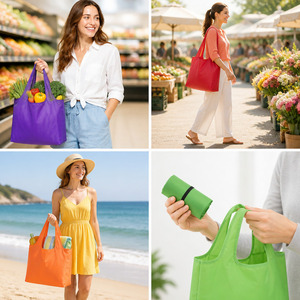 Bolsas de compras plegables de nailon reutilizables con logotipo personalizado de fábrica de Vietnam, diseño de patrón de letras respetuoso con el medio ambiente - Product Image 3