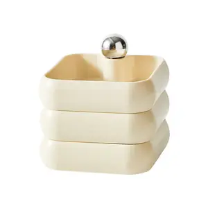 Organizador de joias com 3 camadas, suporte giratório de 360 graus para brincos, pulseiras e colares, caixa pequena com tampa