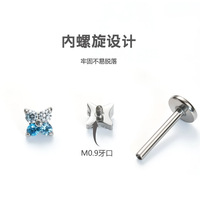 G23 Titanium Alloy Plant Vierklaverblad Mini Stud Oorbellen voor oorcartilage, flat-bottom lip piercing