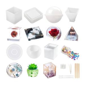 Juego de 2 moldes de silicona para epoxi con formas de bola, cubo, pirámide y piedra de cristal para colgantes - Herramientas ecológicas de grado alimenticio para repostería - Product Image 1