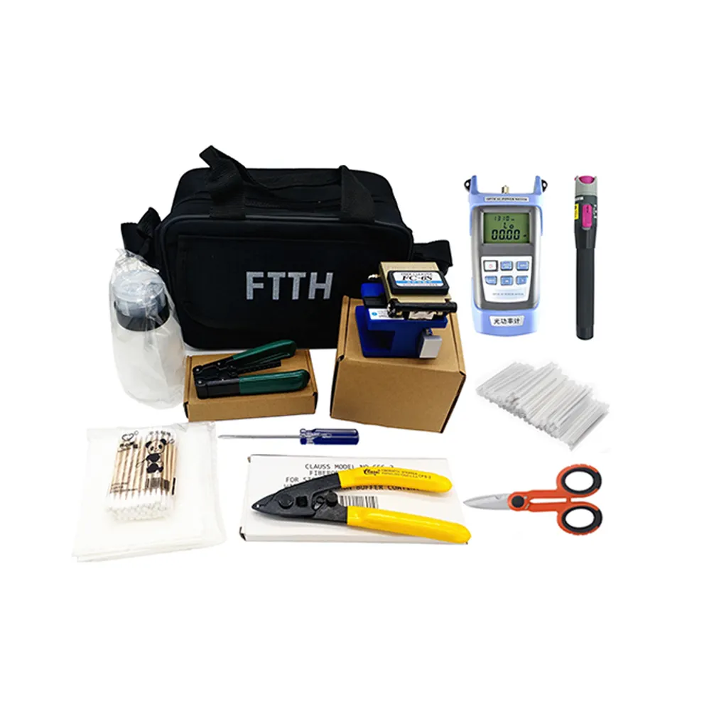 12pcs FTTH Fiber Optic Tools Kit com Fibra Optica Power Meter Visual Fault Locator Kit de fibra óptica