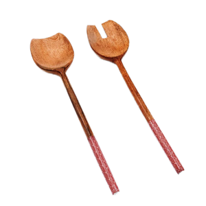 Cucharas y tenedores de servidor de ensalada de madera de acacia hechos a mano, utensilios de cocina de brazo largo, herramientas de ensalada de madera únicas, juego de regalo - Product Image 1