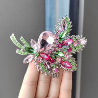 Bros bunga kristal, Multi warna, bros daun indah, ornamen pernikahan, perhiasan mewah trendi