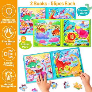 Puzzles magnétiques pour enfants de 3 à 5 ans, lot de deux livres, puzzles magnétiques d'animaux <span class=keywords><strong>dinosaures</strong></span>, jeux de voyage - Product Image 3