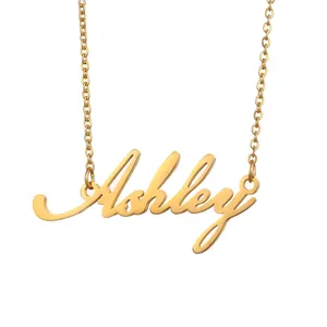 Vintage yazı tipi son tasarım altın kaplama bayan hediye Ashley kişiselleştirilmiş özel isimleri kolye