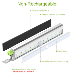 10 LED à piles <span class=keywords><strong>placard</strong></span> veilleuse sans fil PIR <span class=keywords><strong>détecteur</strong></span> de <span class=keywords><strong>mouvement</strong></span> <span class=keywords><strong>détecteur</strong></span> armoire lumières - Product Image 3