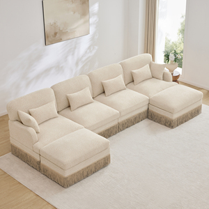131"Comfy Chenille Leopard Printing L-Shape Three Seat <b>Sofa</b> Delicate Tassel Edge Movable Ottomans Modern Fashion Style <b>Hotel</b> Use - Product Image 3