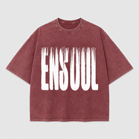T-shirt Boxy Personnalisé Marque Privée en Coton Épais, Délavé à l'Acide, Coupe Oversize à Épaules Tombantes, Effet Vieilli, Tricoté avec Impression Sérigraphiée, Couleur Bourgogne