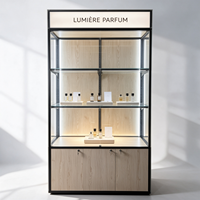 Étagère de présentation cosmétique éclairée blanche et dorée avec éclairage encastré, étagère en verre, armoire verrouillable CE ETL