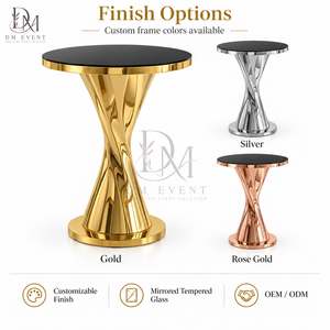 Mesa de Cóctel de Acero Inoxidable con Diseño de Reloj de Arena para Eventos, Distribuidor Mayorista y Alquiler para Fiestas, con Cubierta de Cristal Espejo - Product Image 4