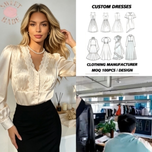 Blusa Elegante con Cuello en V y Encaje, Manga Larga, para Mujer, Servicio Personalizado, Camisa de Oficina para Uso Diario - Product Image 1