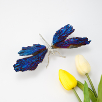 Pierre de cristal Aura galvanoplastie Tourmaline noire plume bleue libellule cadeaux de guérison vente en gros