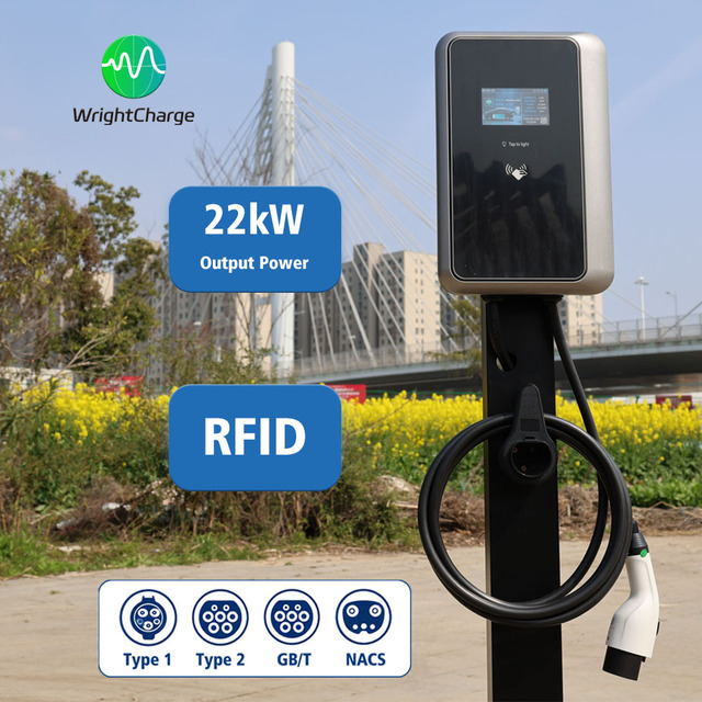Commercial AC EV Charging Pile 22kW IP65 Smart WiFi App Type 1 Type 2 GBT NACS Professional Home Garage WrightCharge
