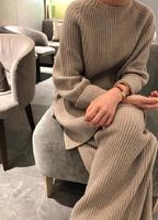 Ensemble de vêtements en cachemire pour femmes, pull à col rond et pantalon en tricot