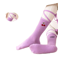 Chaussettes de yoga antidérapantes en gros pour femmes, avec ruban, pour Pilates, respirantes, en coton, pour barre et danse, taille unique, lavables en machine