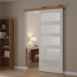 Porte coulissante en verre dépoli 36 x 80 pouces, 5 panneaux, robuste, en bois massif MDF, étanche, pour chambre à coucher, bureau - Product Image 3