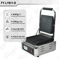 Grill de contact électrique commercial JIEYI, surface antiadhésive, panini, sandwich, acier inoxydable, poignée noire avec affichage numérique