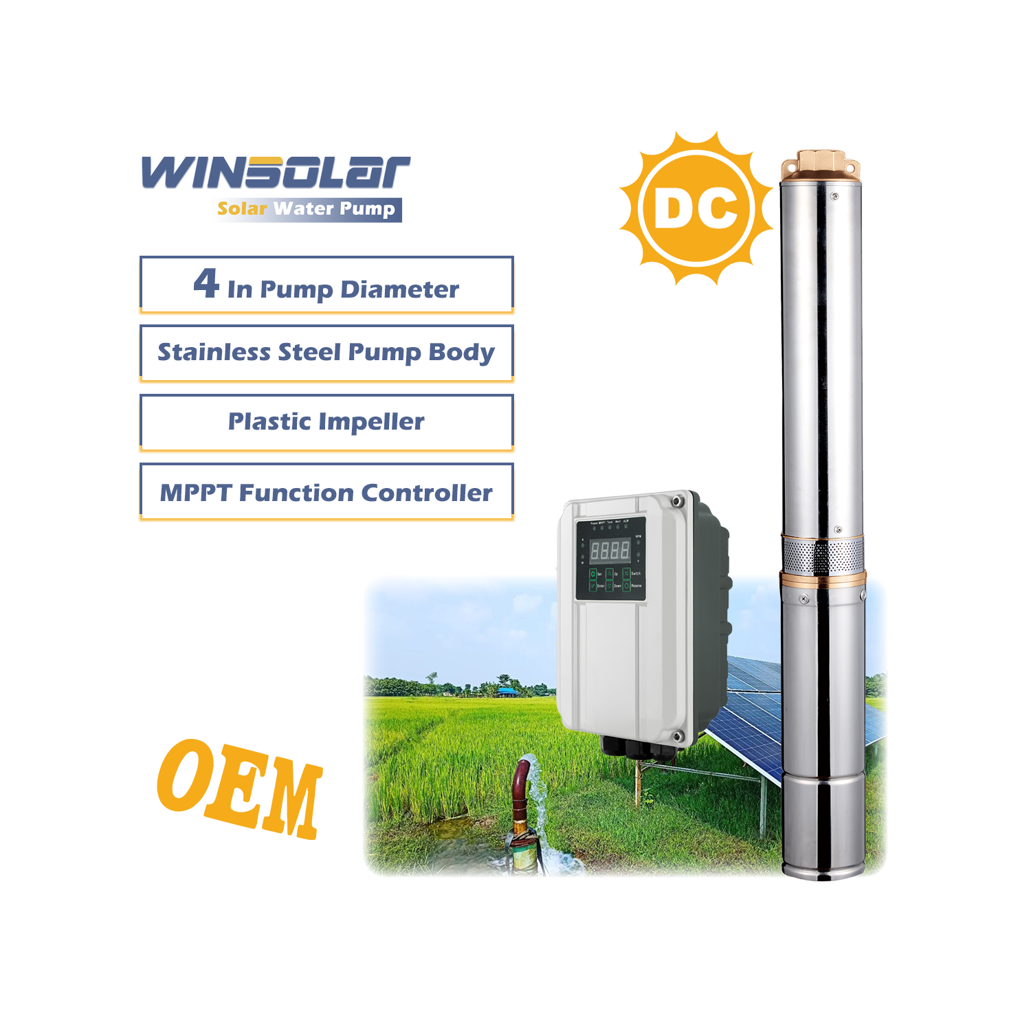 Agriculture Irrigation DC Submersible Solar Water Pump Deep Well Solar Power Pumping Machine