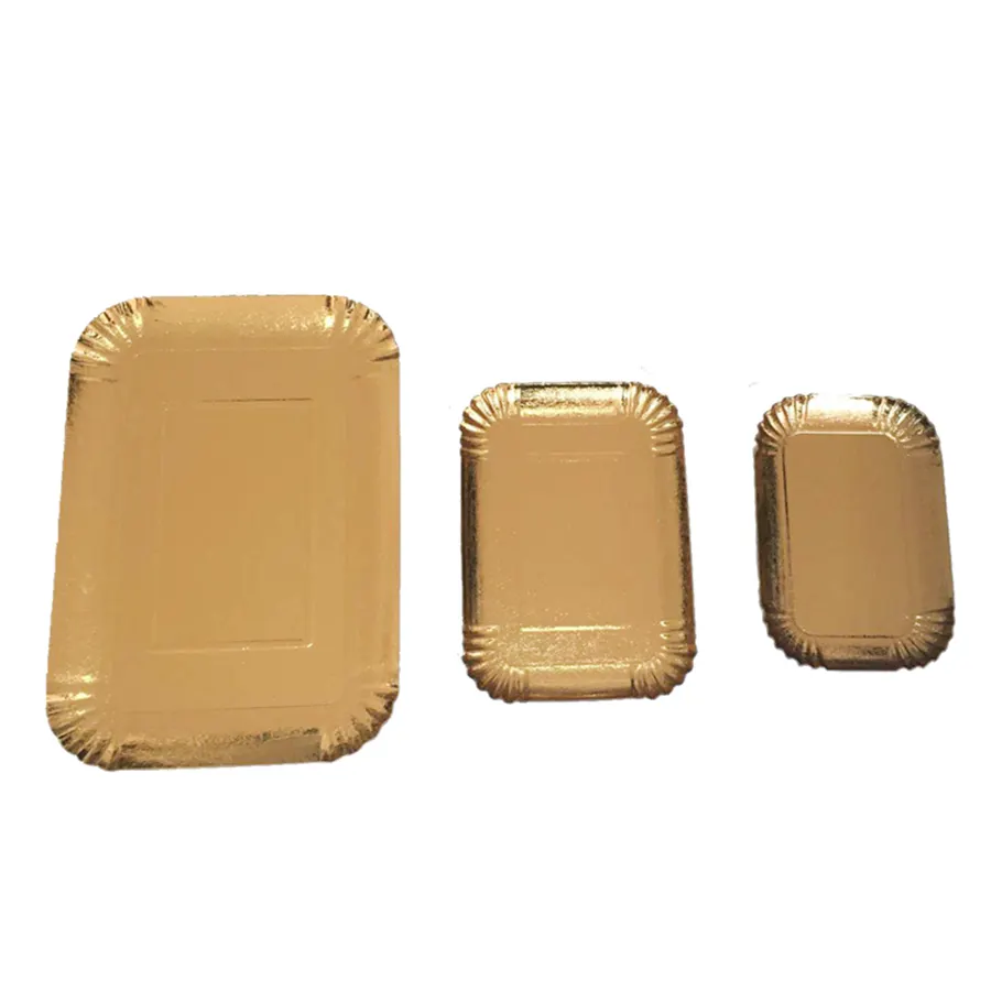 Plateau à gâteaux en carton doré rectangulaire jetable