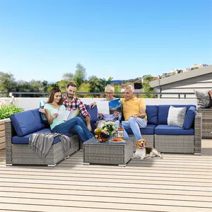 Ngoài trời sofa không thấm nước biệt thự đồ nội thất khách sạn 6 chỗ ngồi Patio sofa mây nội thất sân vườn thiết lập