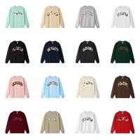 Sudadera al por mayor personalizada con logo de arco, cuello redondo, patchwork a cuadros, forro polar grueso, oversize, para mujer, manga larga