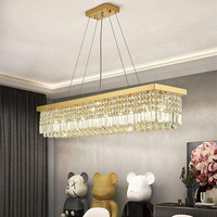 Lustre LED Rectangulaire Moderne de Luxe en Fer et Cristal pour Salon, Salle à Manger et Villa