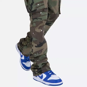 Commercio all'ingrosso personalizzato vernice Splatter Multi tasca impilati pantaloni da carico svasato Baggy Camo lavoro in poliestere tattico Mens Pan di carico - Product Image 6