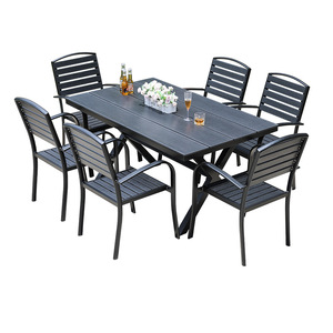 <b>Outdoor</b> <b>Plastic</b> Garden <b>Table</b> Chair Set 6 Seater Aluminum Frame Weather Resistant Contemporary Design - Product Image 1