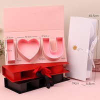 Boîte à fleurs en papier rigide pliable 3D avec lettres I LOVE U, en matériau recyclé, estampage à chaud doré, emballage cadeau pour fleuriste
