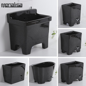 Black Ceramic Floor Standing Sink Rectangular Basin For Bathroom And Balcony With Gold Plated Faucet <b>Mount</b> Single Hole - Product Image 3