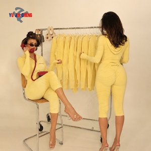 Gym 2 Pieces Set <strong>Workout</strong> Outfit Zip up Yoga <strong>Jacket</strong> and High Waist Leggings Custom Logo Fitness Two Piece Capri Set for Women - Product Image 1