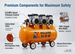 Compresseur d'air silencieux sans huile 6000W 8HP, réservoir 240L, 1040L/min, 0.8MPa, 220V 50Hz Clyde - Product Image 4
