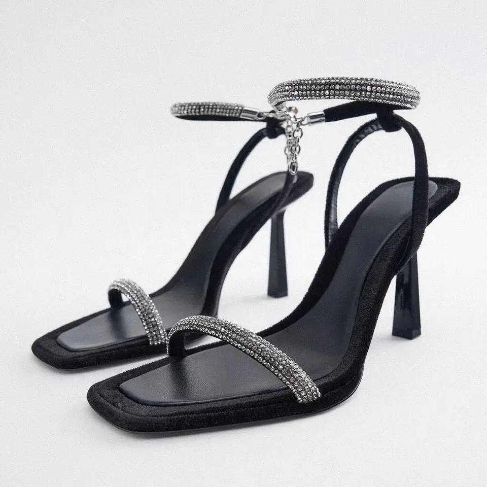 Women's fashion elegant trend new hollow square head straight line sexy stiletto toe sandals