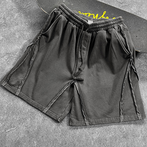 400GSM Vintage Washed Heavyweight Shorts with Stitched Panel Drawstring Casual Streetwear for Men - Product Image 4