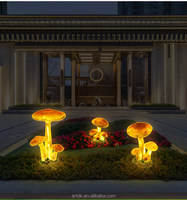 Sculpture de champignon en fibre de verre A177, éclairée par LED, lumière nocturne, sculpture de jardin, IP44, étanche, ornement d'art extérieur personnalisé