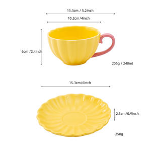 Ensemble tasse à café et soucoupe en céramique de Chaozhou, couleur jaune unie, style coréen, design élégant pour cadeaux DB1551 - Product Image 3