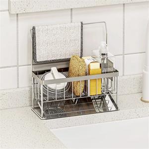Stainless Steel Kitchen Sink Standing Double Modern Multifunctional <b>Shelf</b> Countertop Sponge Rag Drain <b>Storage</b> Rack Non-Folding - Product Image 4