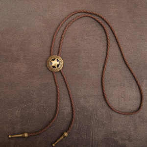 2025 cổ điển Bolo Tie cho nam giới bò da Vòng cổ Phụ KiệN Cổ áo năm cánh sao Mỹ Tây cao bồi poirot Tie - Product Image 3