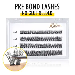 Hollyren Pre Bond Technology No Glue Needed Lashes Natural Look Self Adhesive Diy Segment Pre Cut Easy Eyelashes