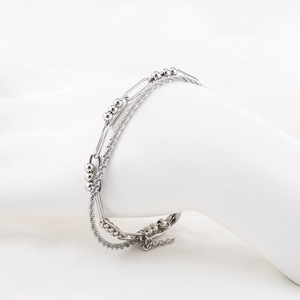 Geometric Beaded Splicing Double Layered Bracelet Unisex <b>Titanium</b> Steel Jewelry - Product Image 3